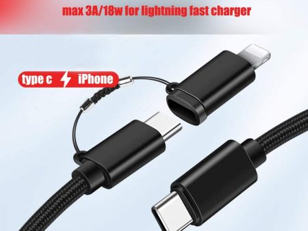 Kik_2in1 MAX 18W PD Speed Universal Charger Cable, USB-C   Type-C  with IP Lighting iPhone adapter Premium Braided (Black) Online now