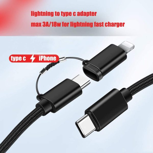 Kik_2in1 MAX 18W PD Speed Universal Charger Cable, USB-C   Type-C  with IP Lighting iPhone adapter Premium Braided (Black) Online now