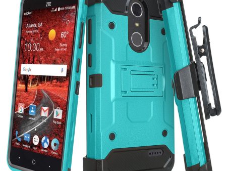 ZTE Blade Spark Z971, ZTE ZMAX One, ZTE Grand X4, X 4 Case, Rugged Hybrid [Belt Clip] Holster Cover [Kickstand] - Teal Sale