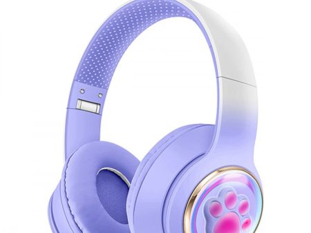 Kik_Cute Cat Paw LED Light Bluetooth Headphones - Over-Ear Gaming Headset for PC, Phone & Tablet AKZ61 for Universal Cell Phone And Bluetooth Device (Purple) Online