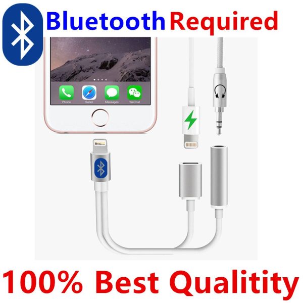 Kik_2 in 1 Bluetooth WIRED IP Lighting to Earphone Headphone Jack Adapter with Charge Port for Apple iPhone (Silver) Online now