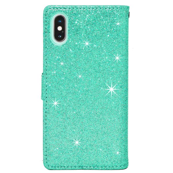 iPhone X XS Glitter Wallet Case Bow Diamond DWJ01 Teal Online now