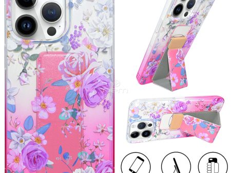 iPhone 15 ProMax Floral Magnetic Stand Hand Grip TPU19 Pink For Sale