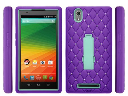 ZMAX Case, ZTE ZMAX Case, Heavy Duty Armor Diamond Rhinestone Hybrid Case with Kickstand - Purple Teal For Discount