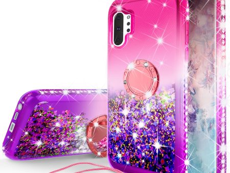 Glitter Phone Case Kickstand Compatible for Samsung Galaxy Note 10 Case, Galaxy Note 10 Case,Ring Stand Liquid Floating Quicksand Bling Sparkle Protective Girls Women for Samsung Galaxy Note 10 W Temper Glass - (Hot Pink Purple Gradient) For Sale