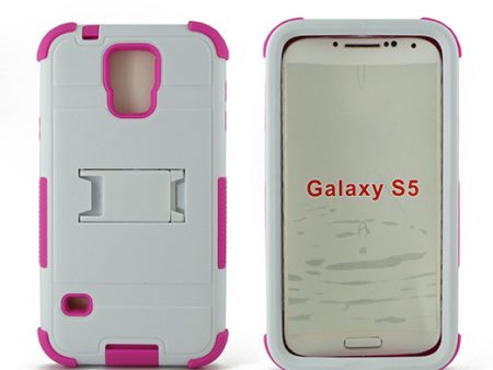 Samsung Galaxy S5 Hybrid Case 11 with Stand White Hot Pink on Sale