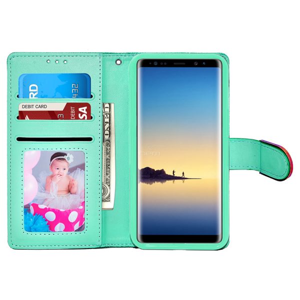 Samsung Note 8 Glitter Wallet Case Diamond Bow Jewel Blue For Sale