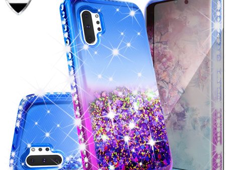 Samsung Galaxy Note 10+ Case,Galaxy Note 10 Plus Case Liquid Glitter Phone Case Waterfall Floating Quicksand Bling Sparkle Cute Protective Girls Women Cover for Galaxy Note 10 Plus W Temper Glass -  (Blue Purple Gradient) For Cheap