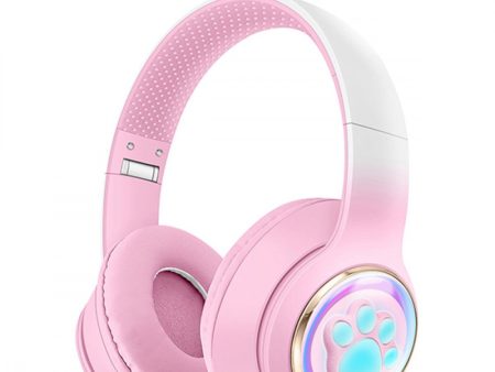 Kik_Cute Cat Paw LED Light Bluetooth Headphones - Over-Ear Gaming Headset for PC, Phone & Tablet AKZ61 for Universal Cell Phone And Bluetooth Device (Pink) Fashion