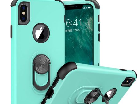 Apple iPhone XS Max Case,[Military Grade Drop Tested] Ring Kickstand Matte Case with Soft Edges, Shockproof and Anti-Drop Protection Case Compatible for Apple iPhone XS Max Case - Teal Black Fashion