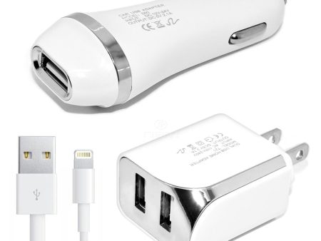 iPhone 3In1 Travel + Car Charger + Lightning Cable White Fashion