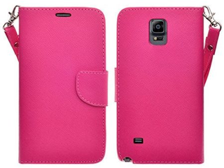 Galaxy Note Edge Case, Wrist Strap Magnetic Fold[Kickstand] Pu Leather Wallet Case with ID & Credit Card Slots for Samsung Galaxy Note Edge - Hot Pink Online Sale