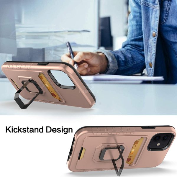 iPhone 13 6.1 Magnetic Stand w. Card Holder HYB72 Rose Gold For Cheap