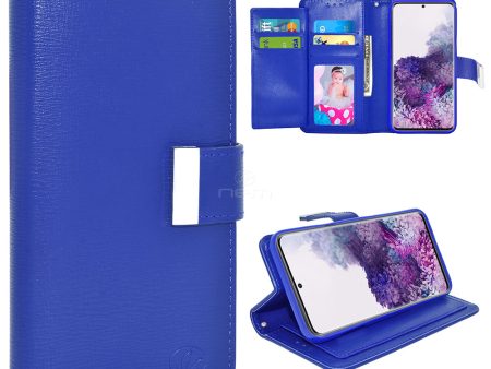 Samsung S20 6.2  Double Flap Pocket Wallet FC13 Blue Online Sale