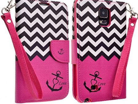 Galaxy Note Edge Case, Wrist Strap Magnetic Flip Fold[Kickstand] Pu Leather Wallet Case with ID & Credit Card Slots for Samsung Galaxy Note Edge - Hot Pink Anchor Discount