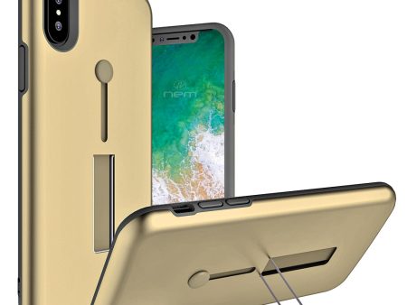 iPhone X   XS Hybrid Case HYB43 w. Loop Kickstand Gold For Discount