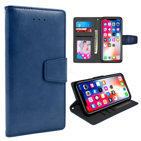 iPhone X XS Folio Leather Wallet Case WCFC12C Blue Hot on Sale