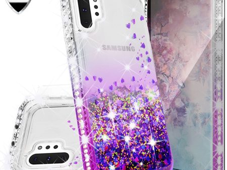 Samsung Galaxy Note 10 Case Liquid Glitter Phone Case Waterfall Floating Quicksand Bling Sparkle Cute Protective Girls Women Cover for Galaxy Note 10 W Temper Glass - Purple Online now