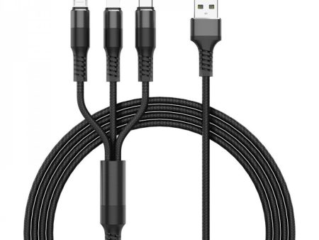 Kik_3-in-1 Nylon Strong Charge and Sync USB Cable 2.4A [3 FT] (Black) Online Hot Sale