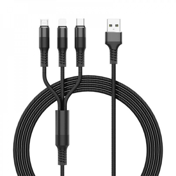 Kik_3-in-1 Nylon Strong Charge and Sync USB Cable 2.4A [3 FT] (Black) Online Hot Sale