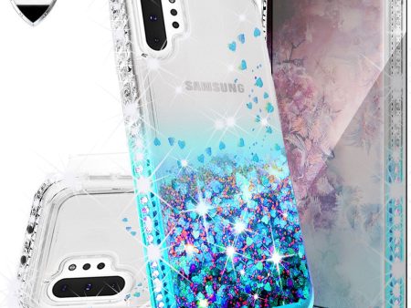 Samsung Galaxy Note 10 Case Liquid Glitter Phone Case Waterfall Floating Quicksand Bling Sparkle Cute Protective Girls Women Cover for Galaxy Note 10 W Temper Glass - Teal For Sale