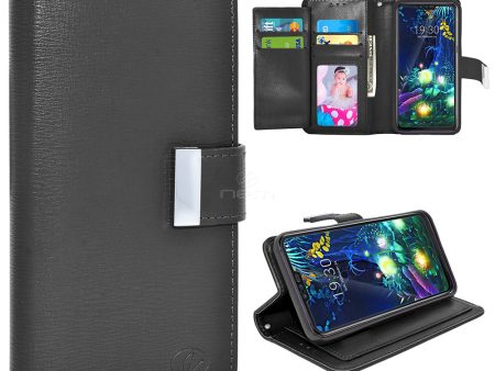 LG STYLO 5 5Plus Double Flap Pocket Wallet Case WCFC13 Black For Cheap