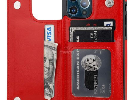 iPhone 15 ProMax Wallet Case Hidden Card Holder HYBW01 Red Online Hot Sale