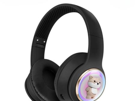 Kik_Bluetooth Over-Ear Headphones with Cute Dog LED Design, Comfort Ear Cups & Immersive Sound AKZ52 for Universal Cell Phone And Bluetooth Device (Black) on Sale