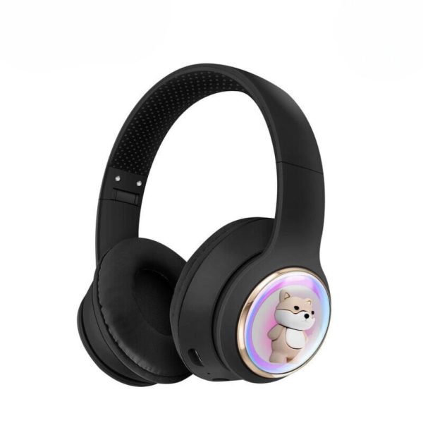 Kik_Bluetooth Over-Ear Headphones with Cute Dog LED Design, Comfort Ear Cups & Immersive Sound AKZ52 for Universal Cell Phone And Bluetooth Device (Black) on Sale