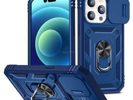 iPhone 15 Pro Max 6.7 Case w. Camera Cover Kickstand HYB09R Blue Sale