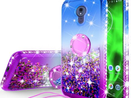 Glitter Phone Cover Kickstand Compatible for Motorola Moto G7 | Tmobile REVVLRY Plus Case, Ring Stand Liquid Floating Quicksand Bling Sparkle Protective Girls Women - (Blue Gradient) For Sale