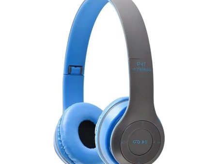 Kik_Wireless Bluetooth Over-Ear Headphones - Lightweight, Compact & Stylish Design, High-Fidelity Sound P47 for Universal Cell Phone And Bluetooth Device (Blue) Supply