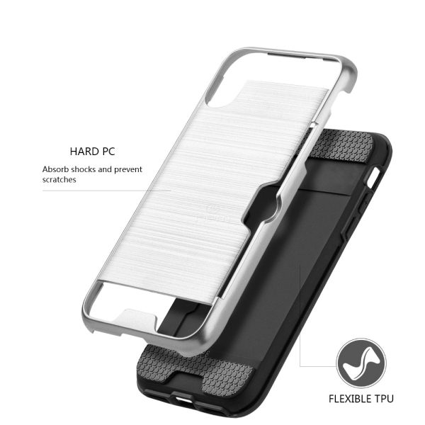 iPhone X   XS Hybrid Case 19C w. Card Holder Silver For Discount