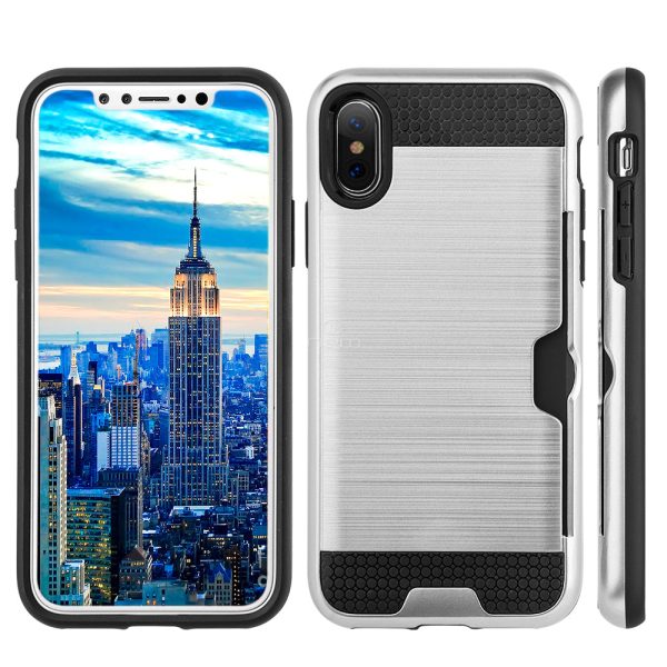 iPhone X   XS Hybrid Case 19C w. Card Holder Silver For Discount