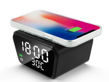 Kiko_15W Wireless Charging Alarm Clock with Temperature Display Adjustable Brightness and Snooze Function for Universal Cell Phones and Qi Compatible Device (Black) on Sale