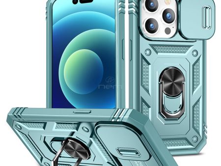 iPhone 15 Pro Max 6.7 Case w. Camera Cover Kickstand HYB09R Teal For Sale