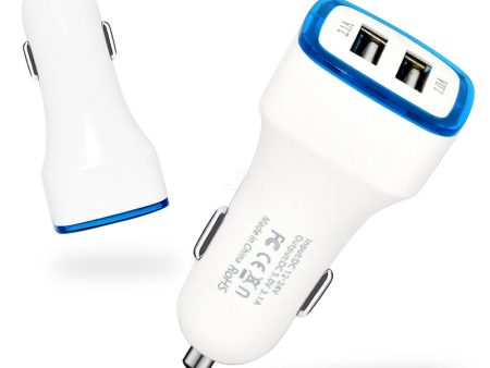 2 Port USB Car Adapter 2.1A LED Indicator ACDC09 White Hot on Sale