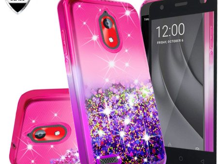 Coolpad Illumina Case,Legacy Go Case Liquid Glitter Phone Case Waterfall Floating Quicksand Bling Sparkle Cute Protective Girls Women Cover for Coolpad Illumina Legacy Go W Temper Glass- (Hot Pink Purple Gradient) Hot on Sale