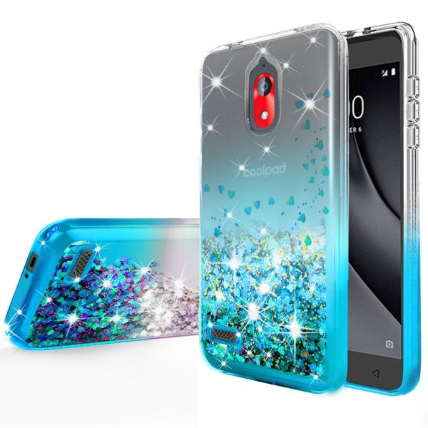 Coolpad Illumina Case,Legacy Go Case Liquid Glitter Phone Case Waterfall Floating Quicksand Bling Sparkle Cute Protective Girls Women Cover for Coolpad Illumina Legacy Go W Temper Glass- Teal Online Hot Sale