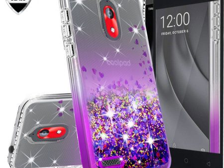 Coolpad Illumina Case,Legacy Go Case Liquid Glitter Phone Case Waterfall Floating Quicksand Bling Sparkle Cute Protective Girls Women Cover for Coolpad Illumina Legacy Go W Temper Glass- Purple For Sale