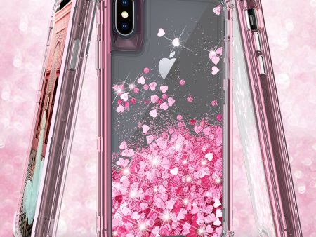 Apple iPhone XS Max Case,Hard Clear Glitter Sparkle Flowing Liquid Heavy Duty Shockproof Three Layer Protective Bling Girls Women Cases for Apple iPhone XS Max - Pink Cheap