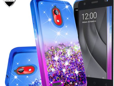 Coolpad Illumina Case,Legacy Go Case Liquid Glitter Phone Case Waterfall Floating Quicksand Bling Sparkle Cute Protective Girls Women Cover for Coolpad Illumina Legacy Go W Temper Glass- (Blue Purple Gradient) For Cheap