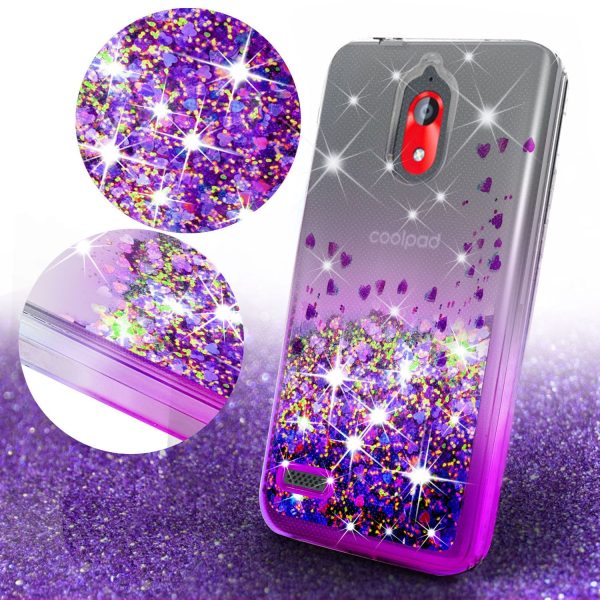 Coolpad Illumina Case,Legacy Go Case Liquid Glitter Phone Case Waterfall Floating Quicksand Bling Sparkle Cute Protective Girls Women Cover for Coolpad Illumina Legacy Go W Temper Glass- Purple For Sale