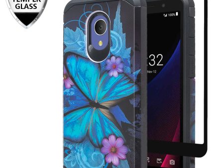 Coolpad Illumina Case,Legacy Go Case, [Include Temper Glass Screen Protector] Slim Hybrid Dual Layer [Shock Resistant] Case for Illumina Legacy Go - Blue Butterfly Fashion