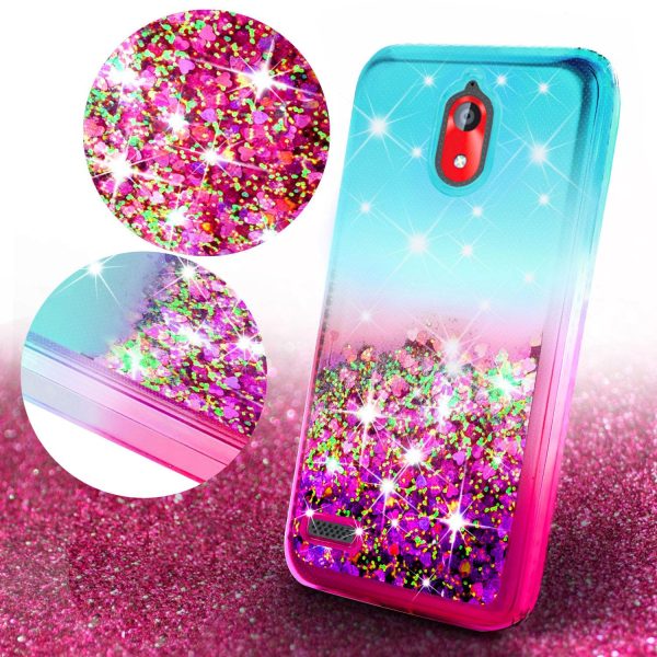 Coolpad Illumina Case,Legacy Go Case Liquid Glitter Phone Case Waterfall Floating Quicksand Bling Sparkle Cute Protective Girls Women Cover for Coolpad Illumina Legacy Go W Temper Glass- (Teal Pink Gradient) For Cheap