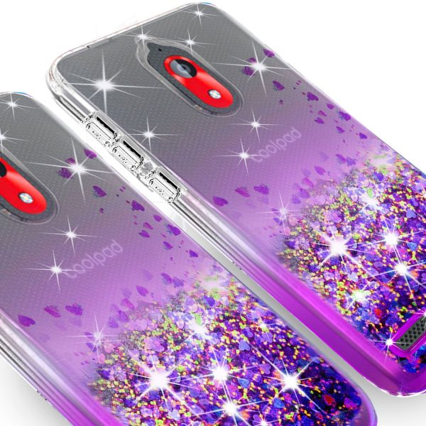 Coolpad Illumina Case,Legacy Go Case Liquid Glitter Phone Case Waterfall Floating Quicksand Bling Sparkle Cute Protective Girls Women Cover for Coolpad Illumina Legacy Go W Temper Glass- Purple For Sale