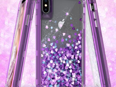 Apple iPhone XS Max Case,Hard Clear Glitter Sparkle Flowing Liquid Heavy Duty Shockproof Three Layer Protective Bling Girls Women Cases for Apple iPhone XS Max - Purple Online Hot Sale